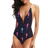 Watercolor colorful seahorse pattern Women's One-Piece Swimsuit