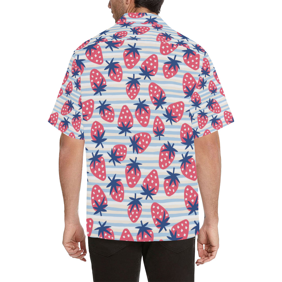 Strawberry pattern blue lines background Men's All Over Print Hawaiian Shirt