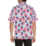 Strawberry pattern blue lines background Men's All Over Print Hawaiian Shirt