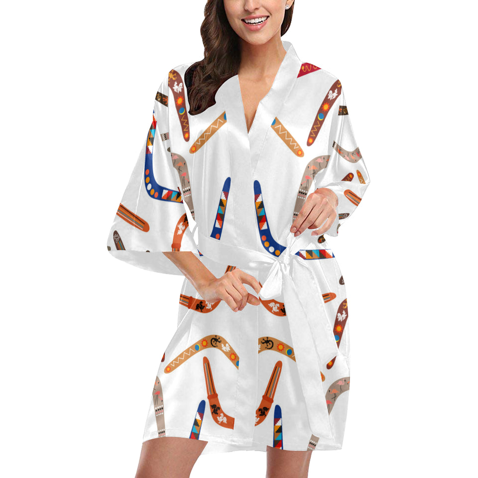 Boomerang Australian aboriginal ornament pattern Women's Short Kimono Robe