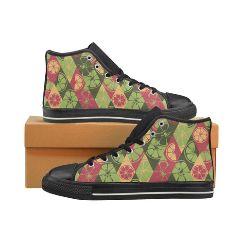 Cool Geometric lime pattern Women's High Top Canvas Shoes Black