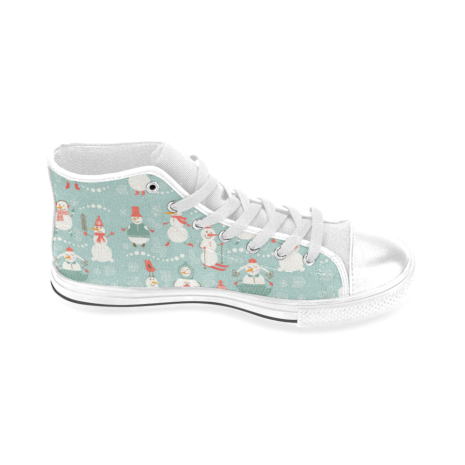 Cute snowman pattern Men's High Top Canvas Shoes White