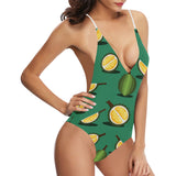 Durian pattern green background Women's One-Piece Swimsuit