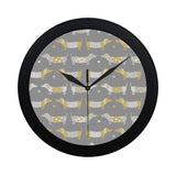 Cute dachshund dog pattern Elegant Black Wall Clock