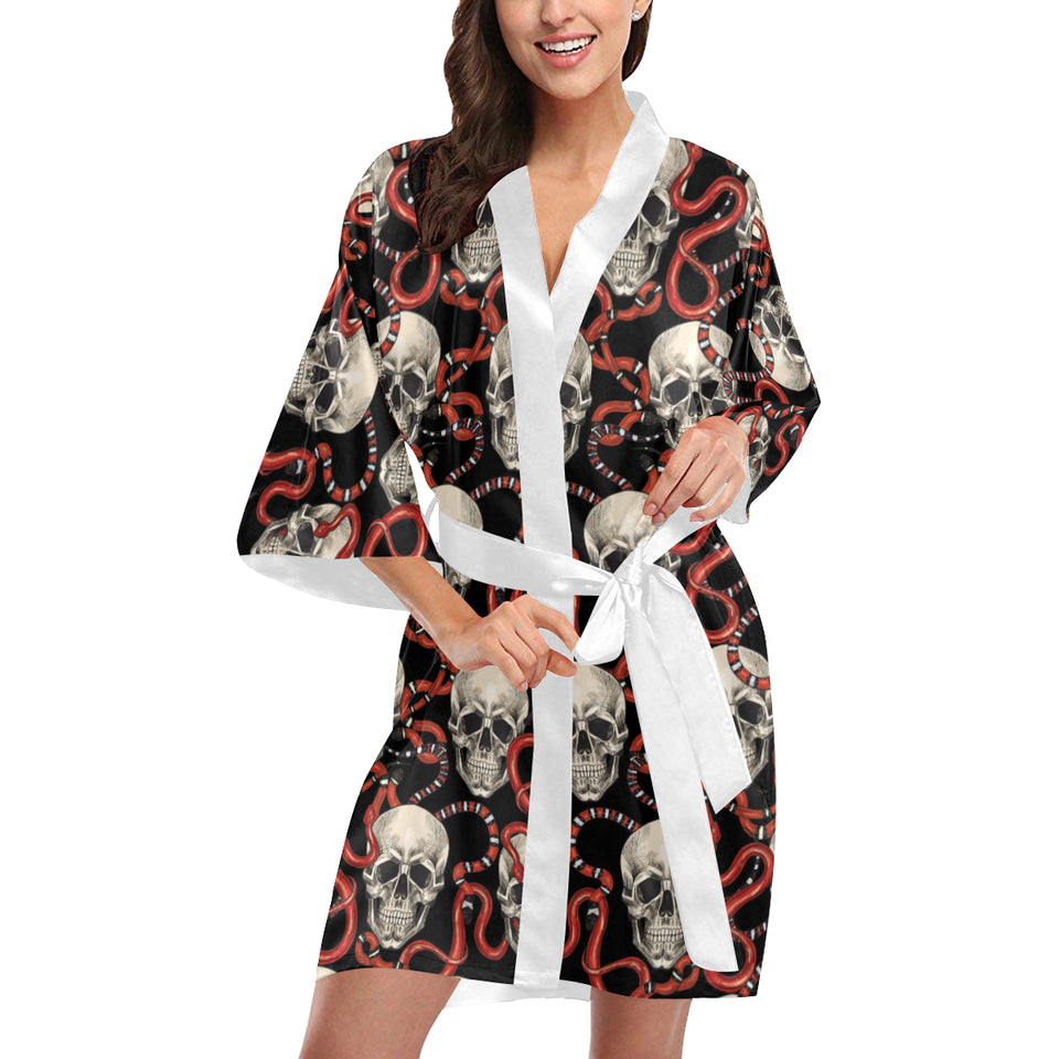 Red snake skull pattern Women's Short Kimono Robe