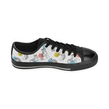 Siberian husky and colorful circle pattern Men's Low Top Canvas Shoes Black