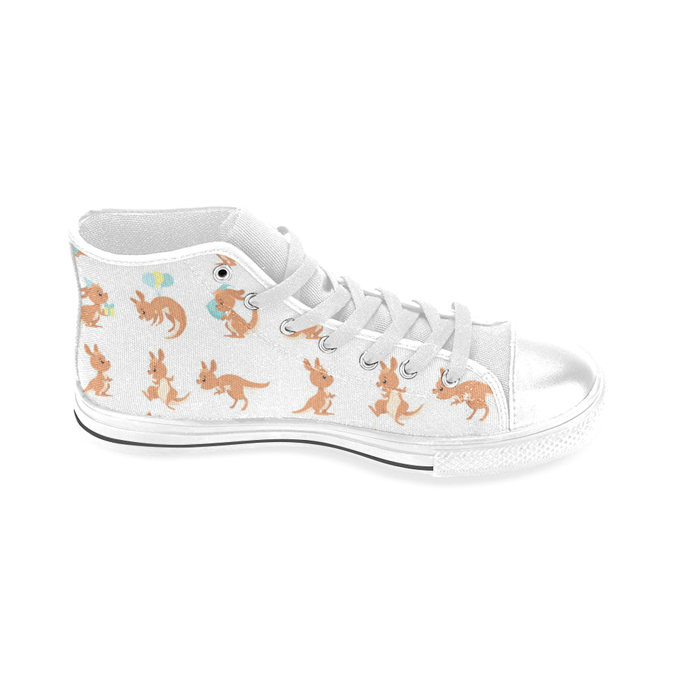 Cute Kangaroo pattern Men's High Top Canvas Shoes White