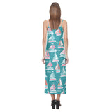 Cute sailboat pattern V-Neck Open Fork Long Dress