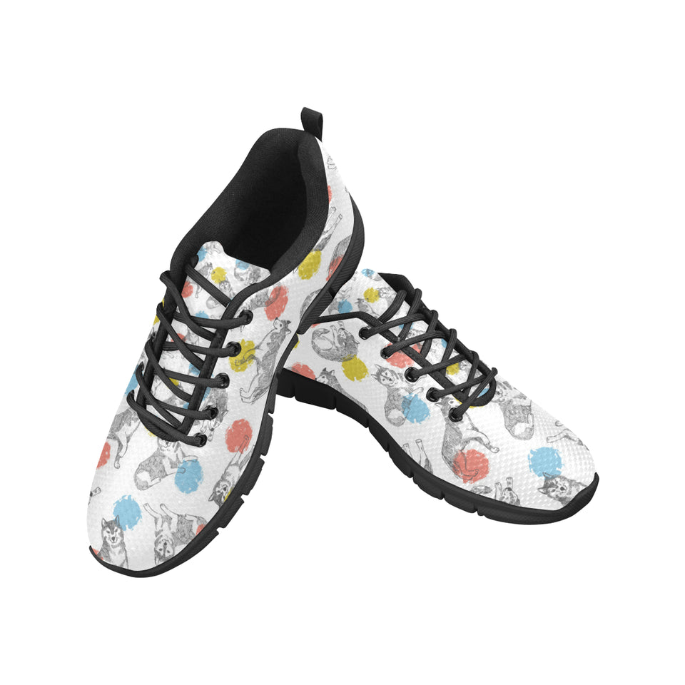 Siberian husky and colorful circle pattern Women's Sneaker Shoes