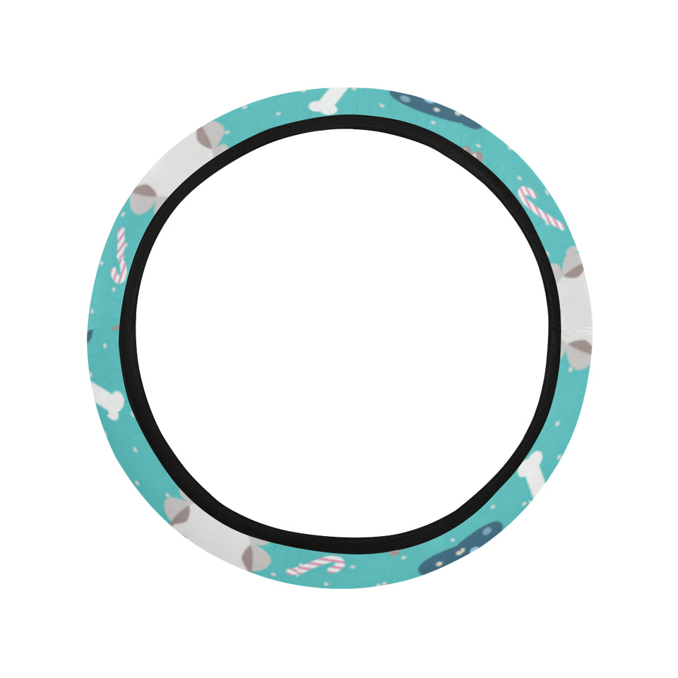 Christmas cute siberian husky puppie pattern Car Steering Wheel Cover