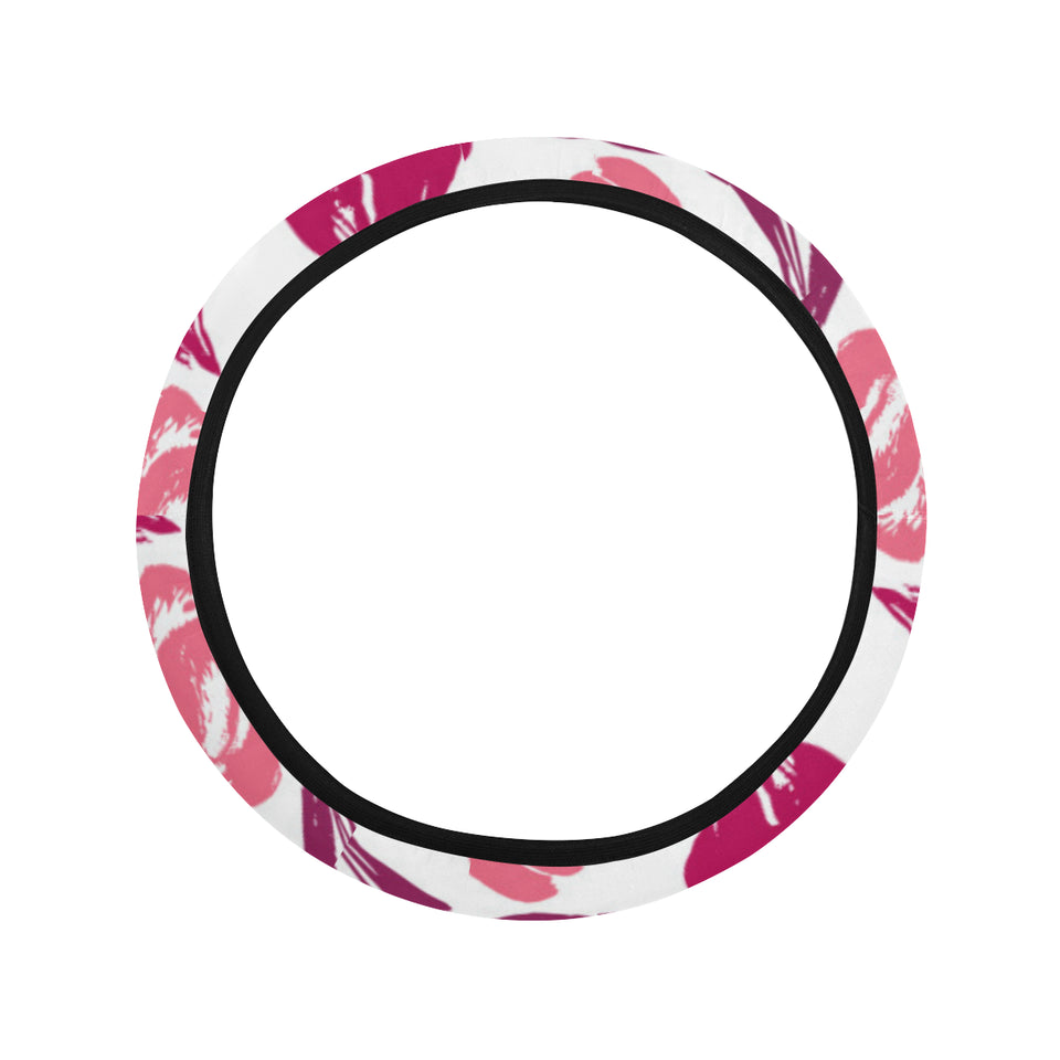 pink sketch tulip pattern Car Steering Wheel Cover