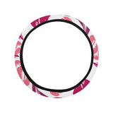 pink sketch tulip pattern Car Steering Wheel Cover