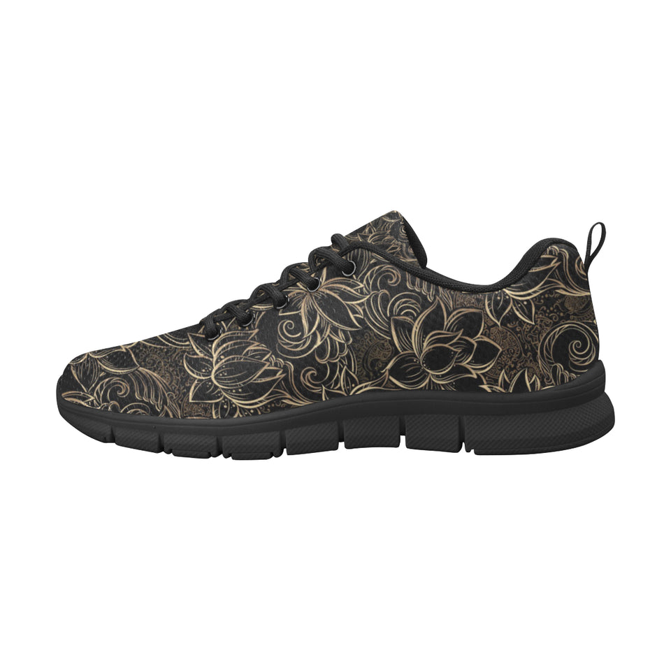 luxurious gold lotus waterlily black background Men's Sneaker Shoes