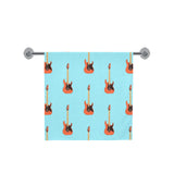electric guitar pattern light blue background Bath Towel