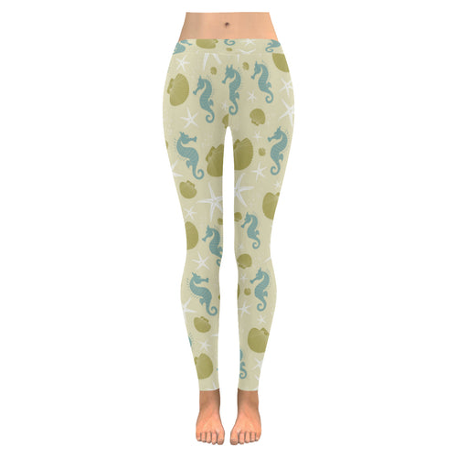 Seahorse shell starfish pattern background Women's Legging Fulfilled In US