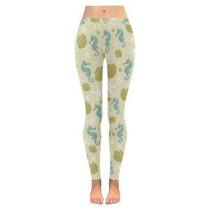 Seahorse shell starfish pattern background Women's Legging Fulfilled In US
