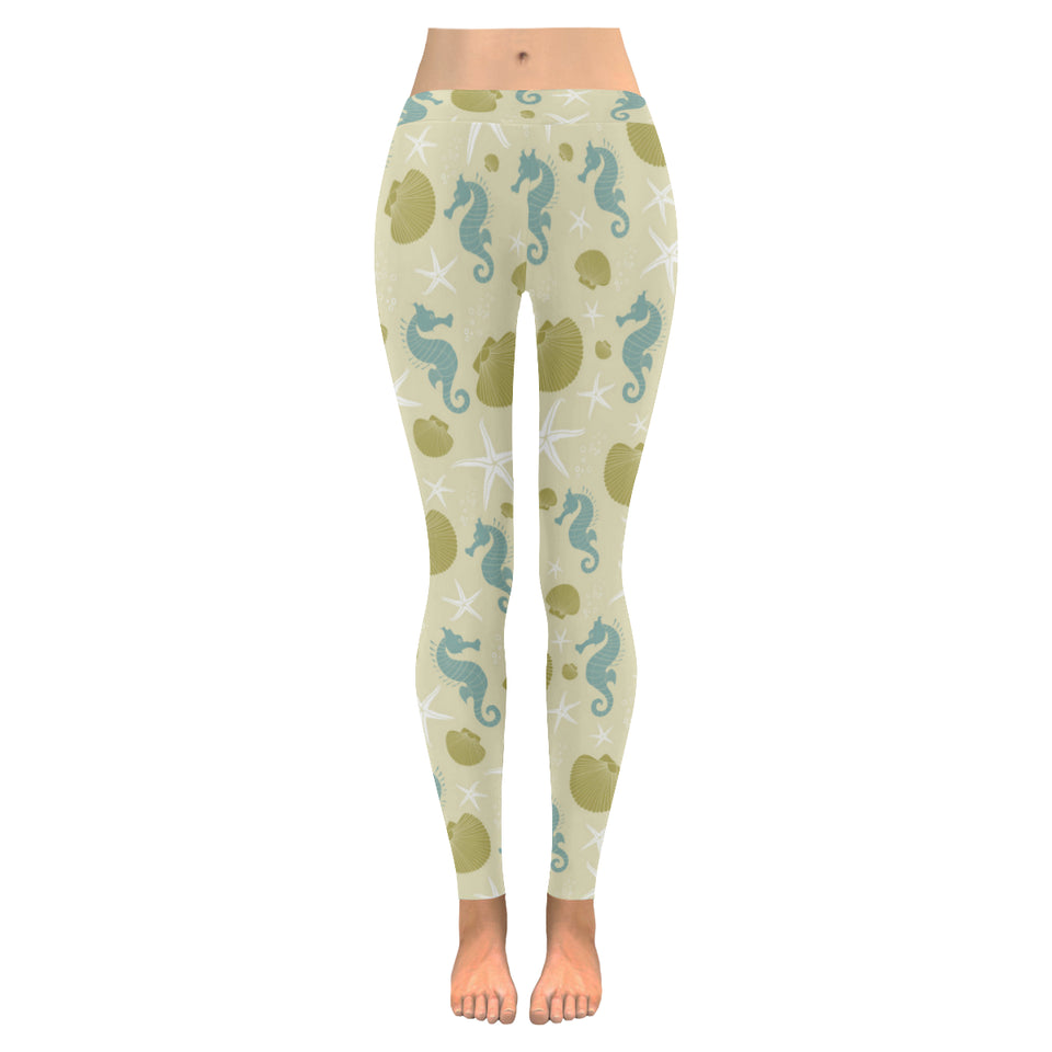 Seahorse shell starfish pattern background Women's Legging Fulfilled In US