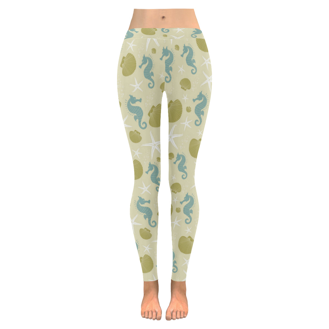 Seahorse shell starfish pattern background Women's Legging Fulfilled In US