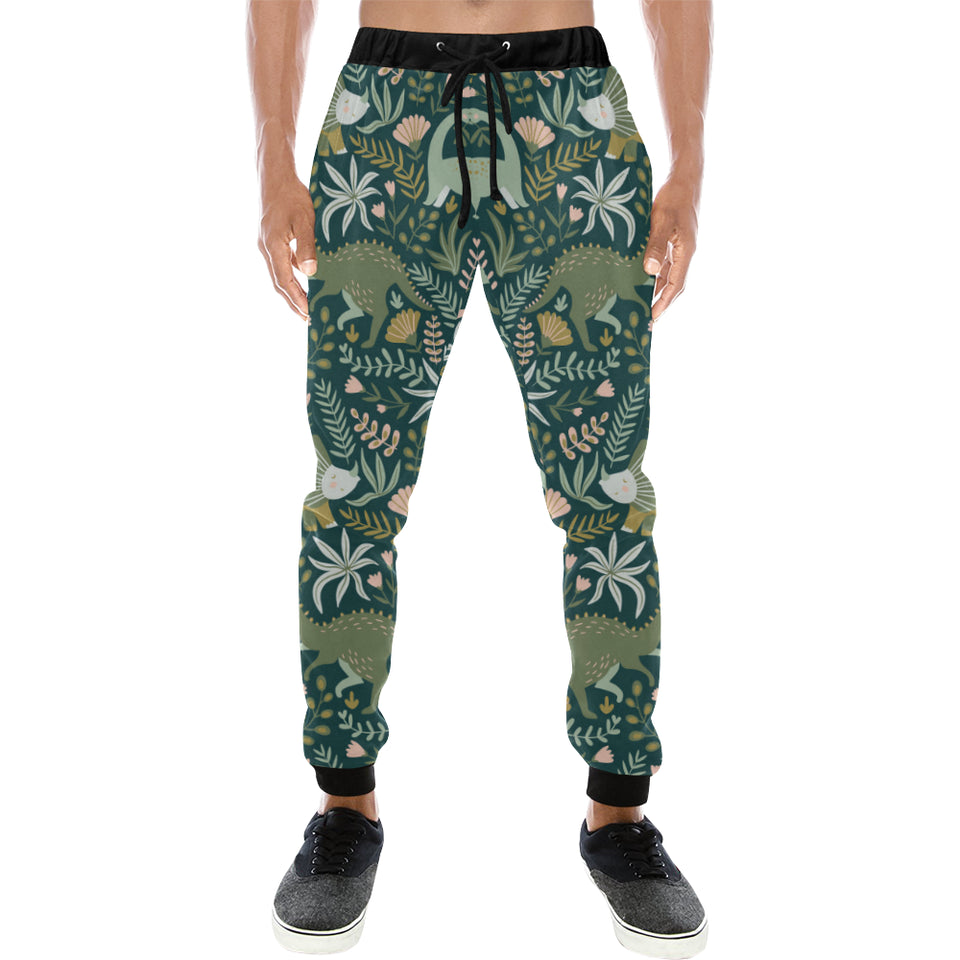 dinosaurs tropical leaves flower pattern Unisex Casual Sweatpants