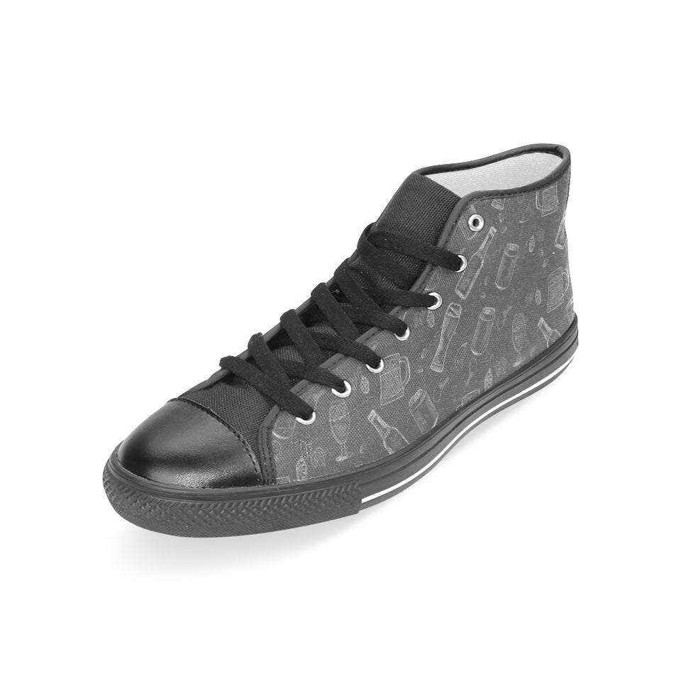 Beer hand drawn pattern Women's High Top Canvas Canvas Shoes Black
