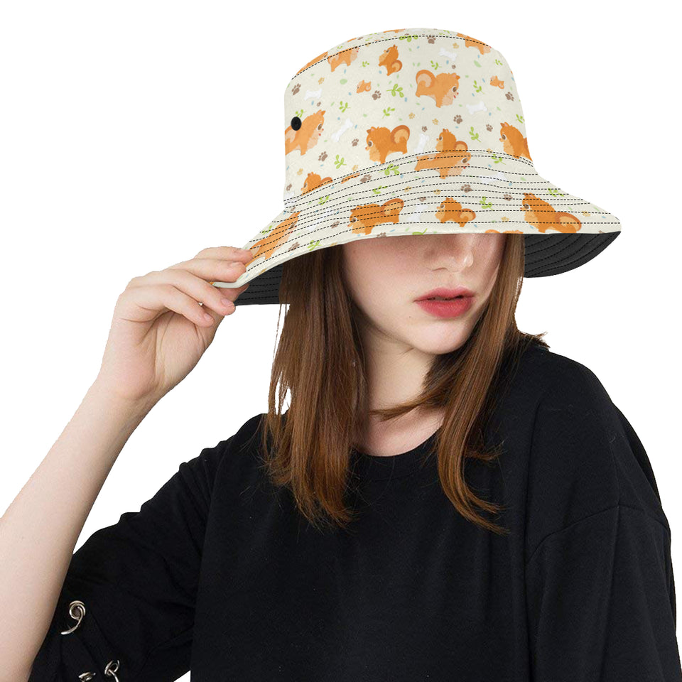 Cute brown pomeranian paw leave bone pattern Unisex Bucket Hat