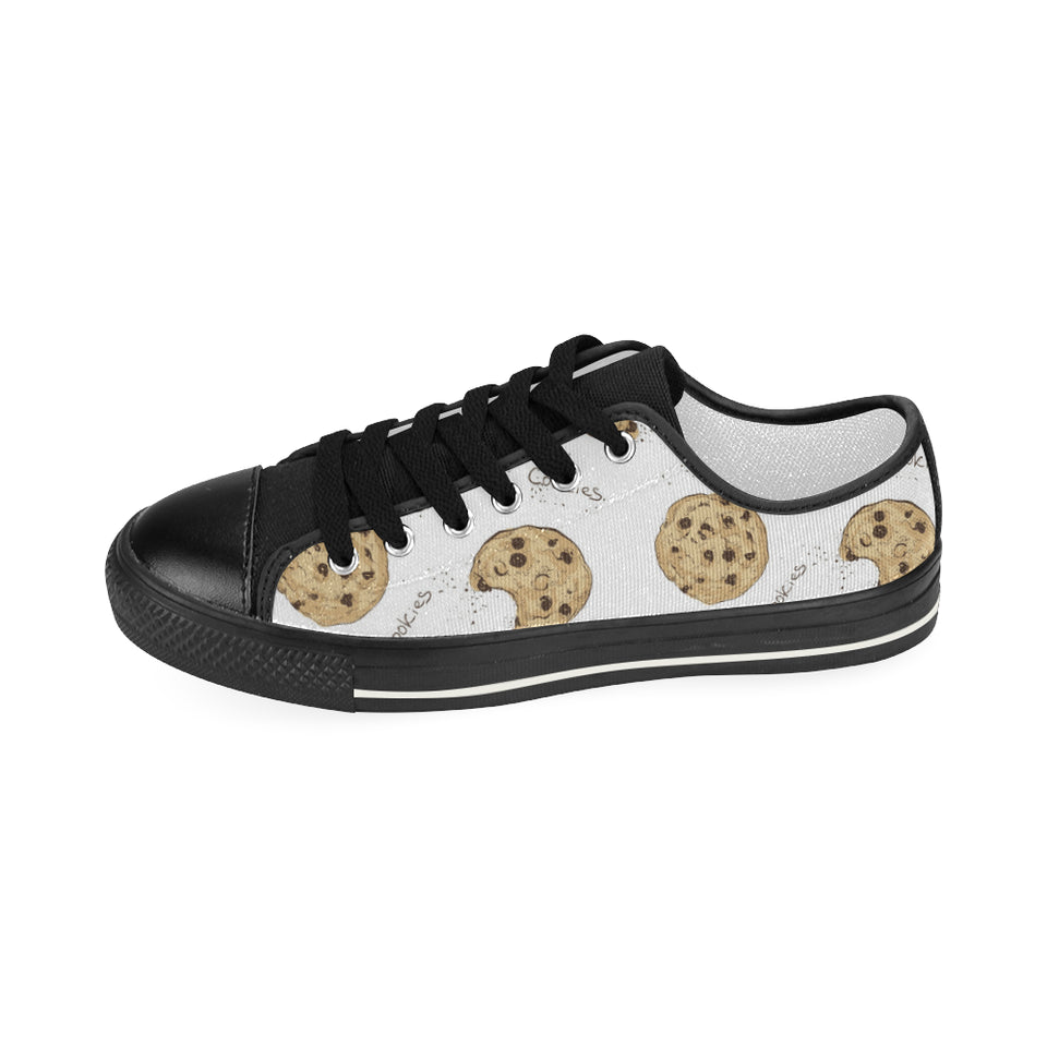 Sketch style cookie pattern Women's Low Top Canvas Shoes Black