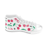 cherry pattern white background Men's High Top Canvas Shoes White