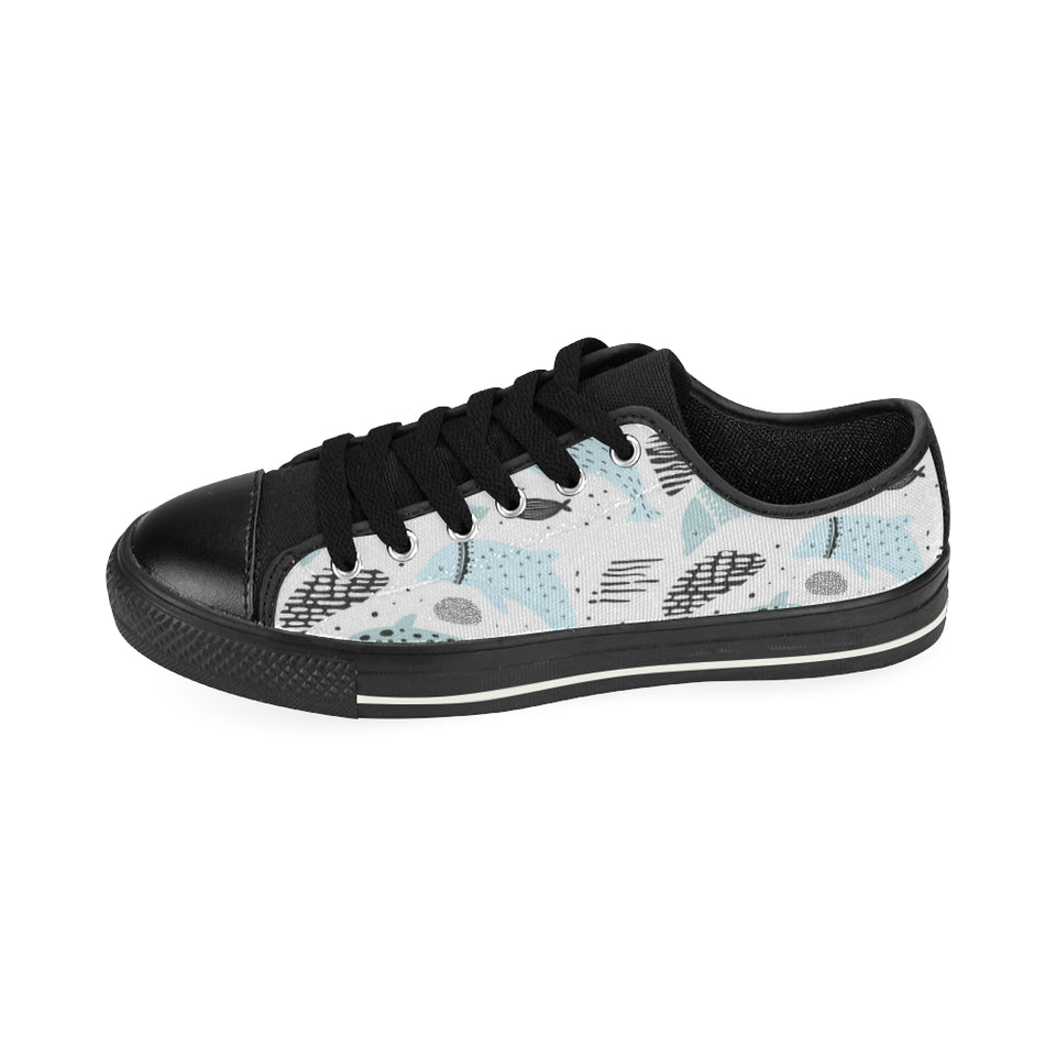 Cute dolphins Childish Style pattern Men's Low Top Canvas Shoes Black