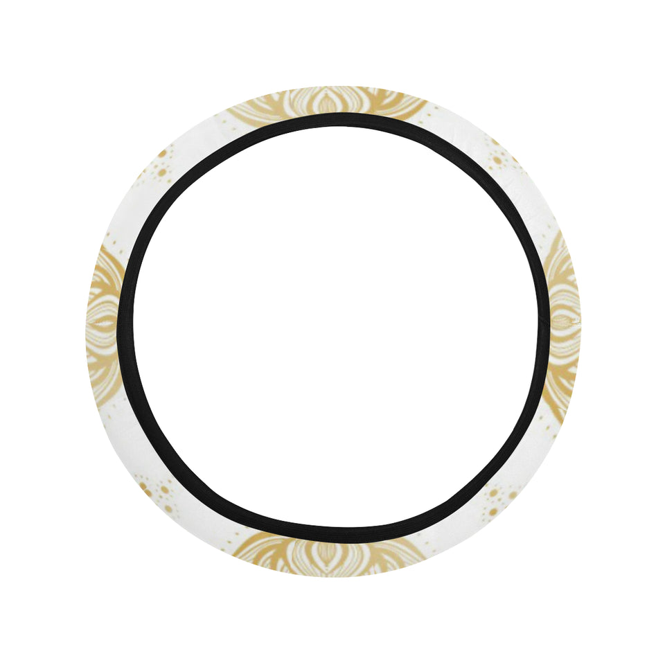 Gold Ornamental lotue waterlily symbol pattern Car Steering Wheel Cover