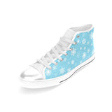 Snowflake pattern blue background Women's High Top Canvas Shoes White
