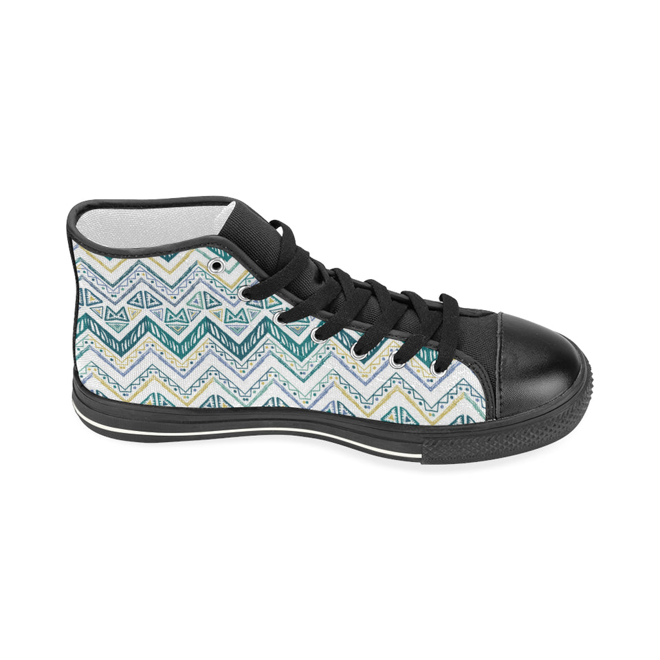 zigzag  chevron paint design pattern Women's High Top Canvas Shoes Black