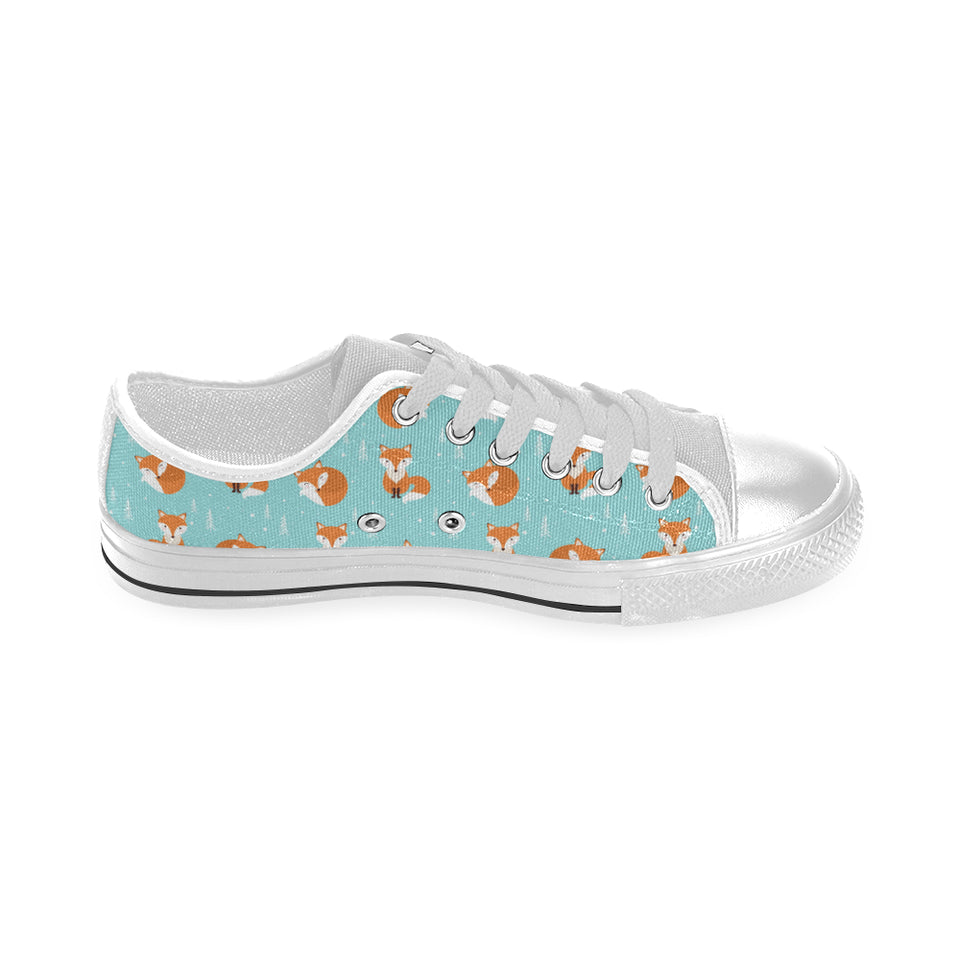 Fox pattern blue b ackground Men's Low Top Shoes White