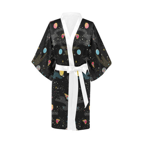 space pattern Women's Short Kimono Robe