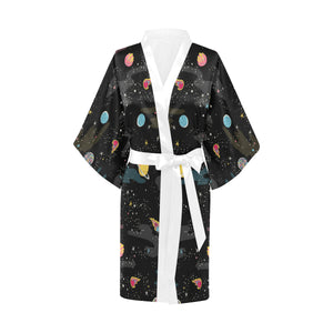 space pattern Women's Short Kimono Robe