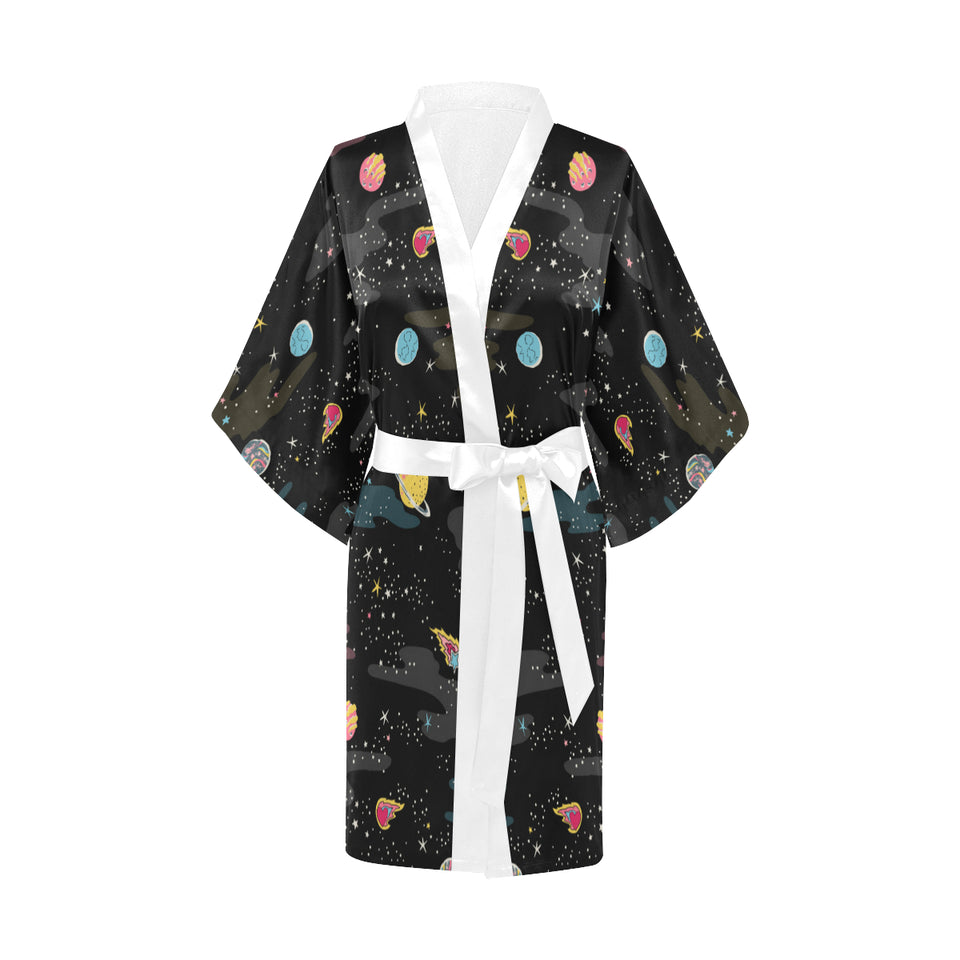 space pattern Women's Short Kimono Robe