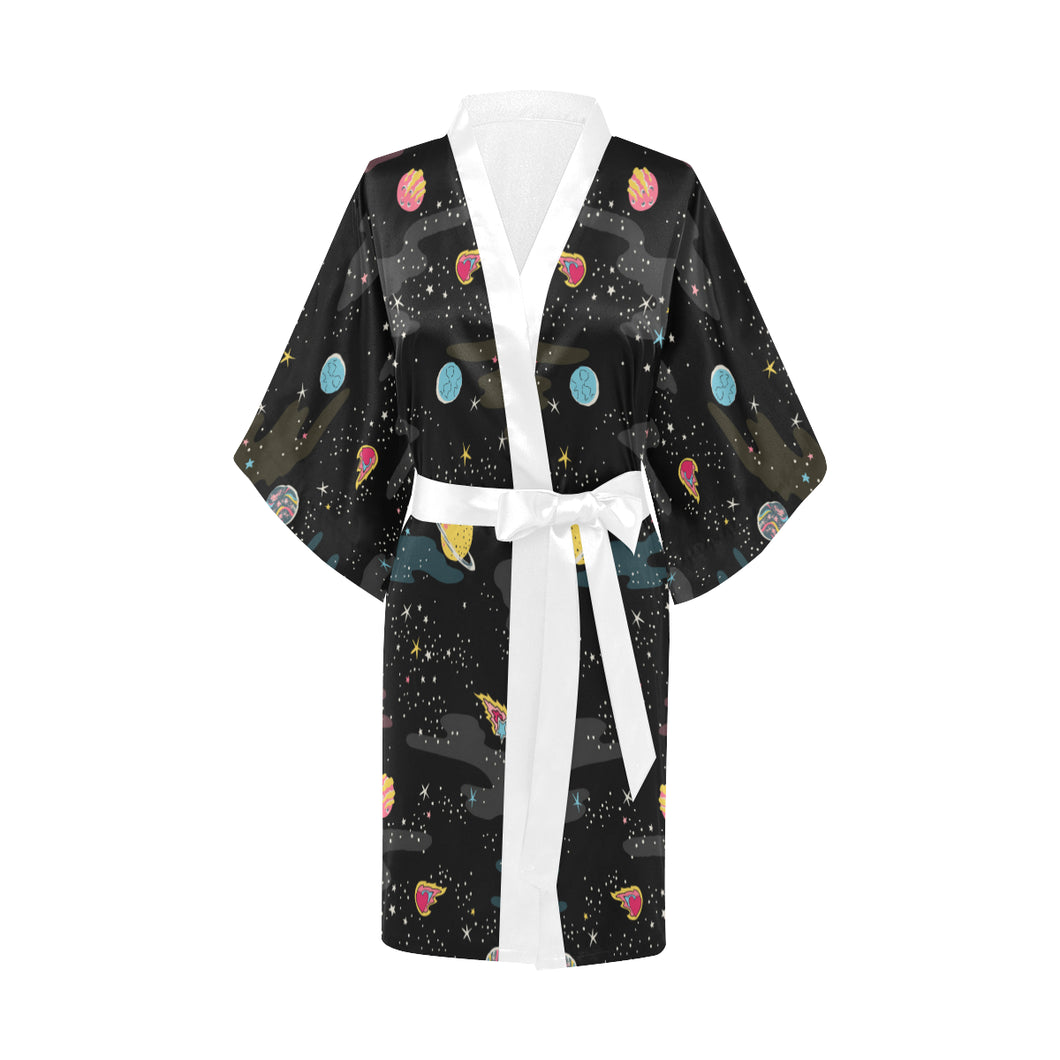 space pattern Women's Short Kimono Robe