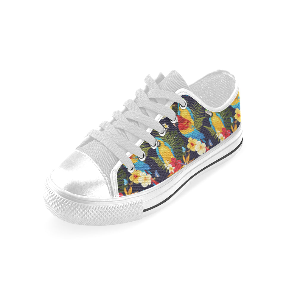 Colorful parrot flower pattern Men's Low Top Shoes White