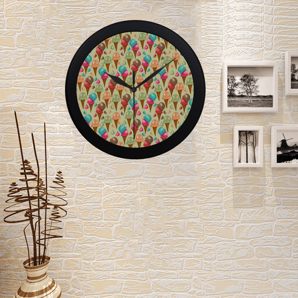 Colorful ice cream pattern Elegant Black Wall Clock
