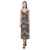 Chameleon lizard tropical leaves palm tree V-Neck Open Fork Long Dress