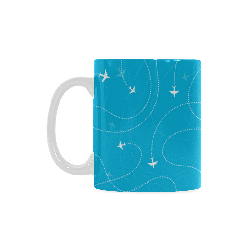 Airplane destinations blue background Classical White Mug (Fulfilled In US)