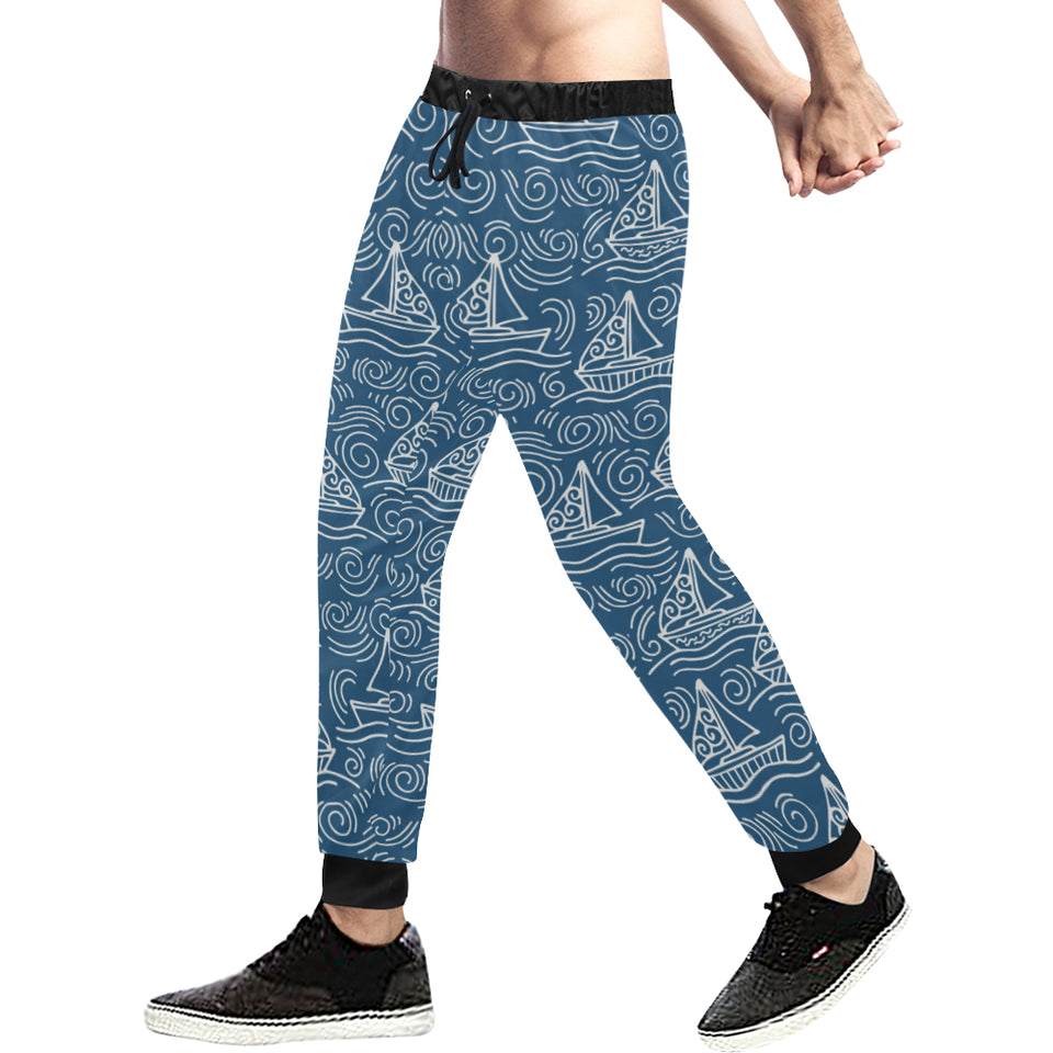 Hand drawn sailboat pattern Unisex Casual Sweatpants
