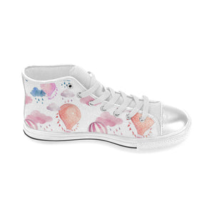 Watercolor air balloon cloud pattern Women's High Top Canvas Shoes White