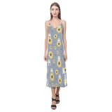 Cute hamster sunflower pattern background V-Neck Open Fork Long Dress