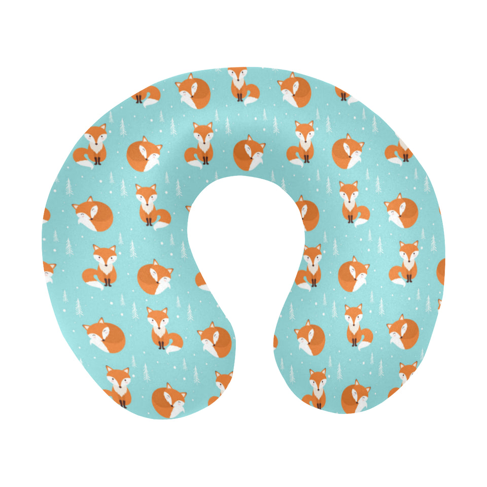 Fox pattern blue b ackground U-Shaped Travel Neck Pillow