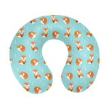 Fox pattern blue b ackground U-Shaped Travel Neck Pillow