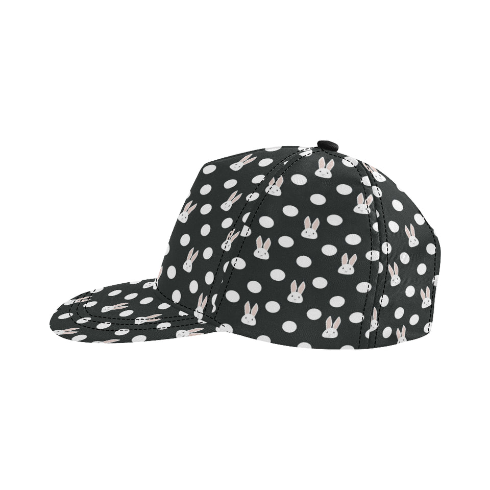 Cute white rabbit polka dots black background All Over Print Snapback Cap