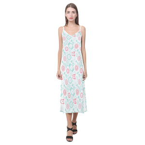 Clock time pattern blackground V-Neck Open Fork Long Dress