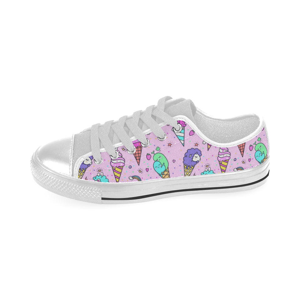 Cute ice cream cone animal pattern Men's Low Top Canvas Shoes White