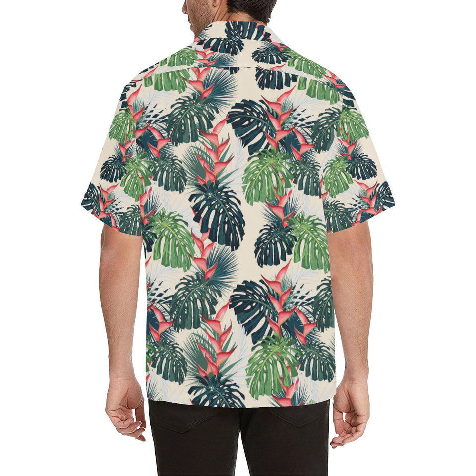 heliconia flowers, palm and monstera leaves Men's All Over Print Hawaiian Shirt