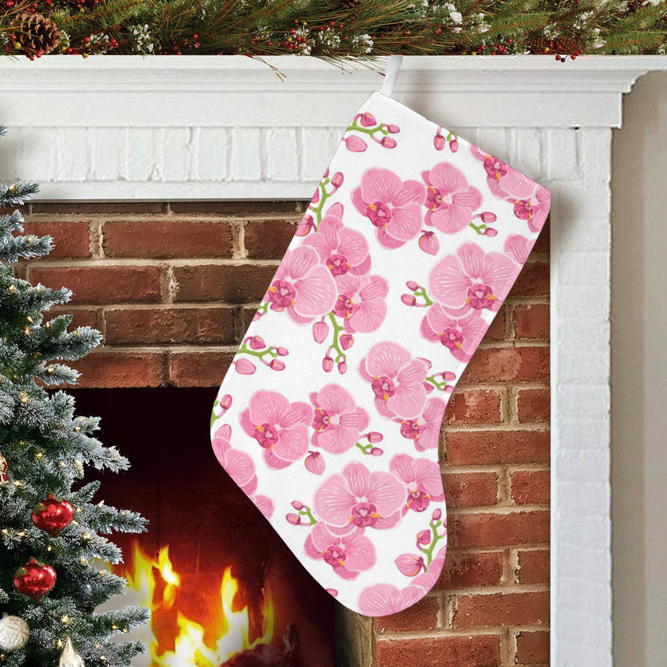 pink purple orchid pattern background Christmas Stocking